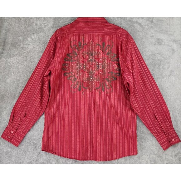 Lamasini Shirt Mens Large Red Striped Metallic Retro Button Up Long Sleeve - Picture 2 of 13